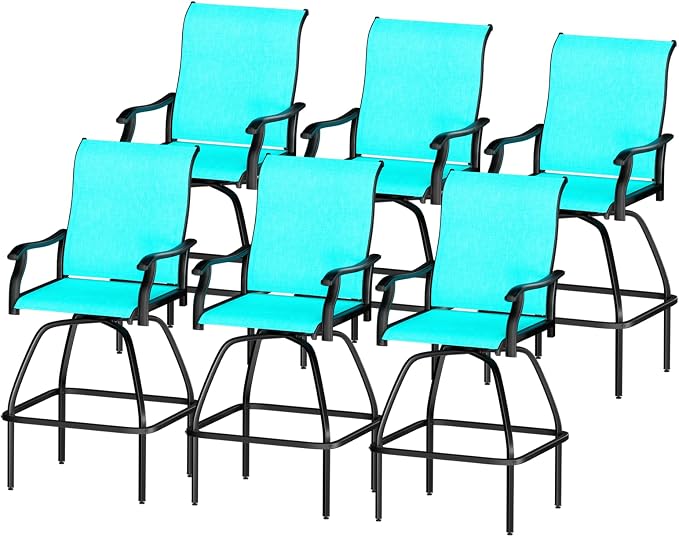 LEVELEVE Patio Bar Set 6pcs Swivel Bar Stools Outdoor Bistro Textilene by Enjoyyourlife