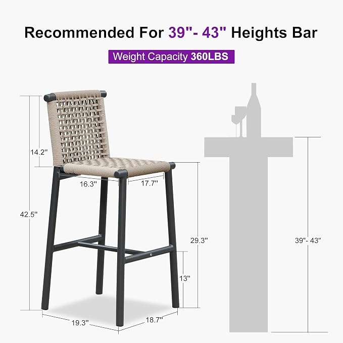 PURPLE LEAF Outdoor Bar Stools Set of 4 Aluminum Counter Height Wicker Stool - Image 2