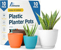 Multicolor Plant Pots with Drainage Holes & Saucers 10 Pack, Indoor & Outdoor by LIFEMASTER