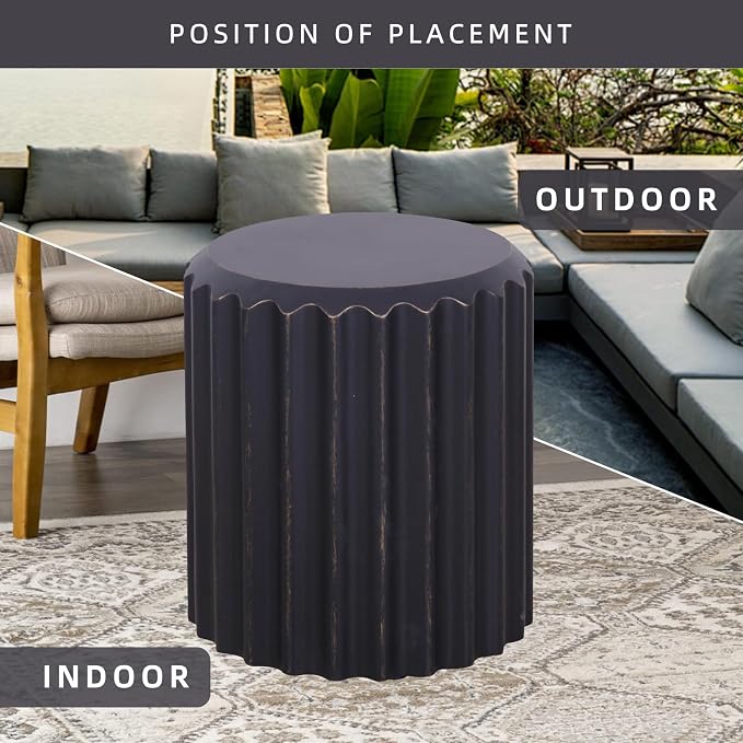 Afterglow Terrafab Material Outdoor Round Side Table, Natural Decorative Garden - Image 6