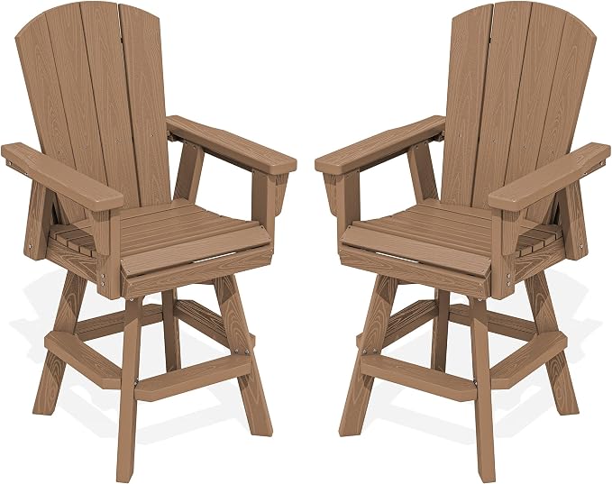 SERWALL Swivel Adirondack Barstools Set of 2, HDPE Outdoor Swivel Bar Chairs by SERWALL