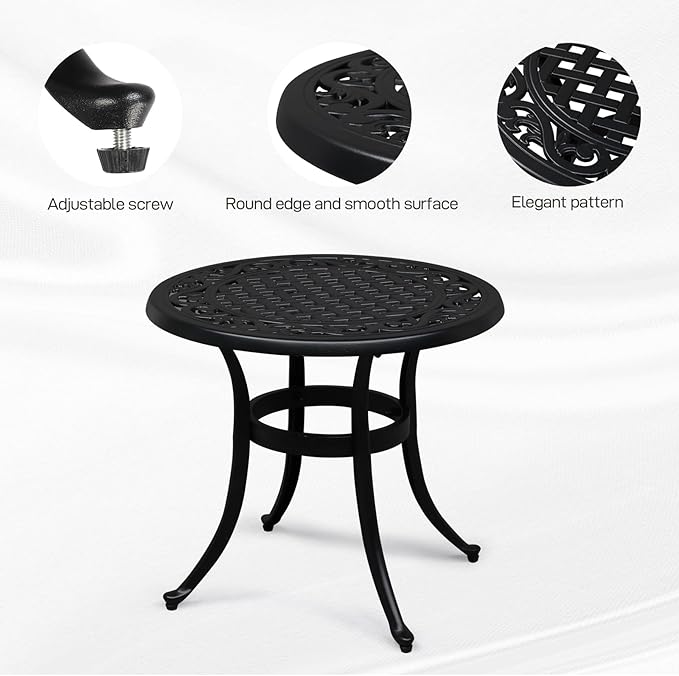 VINGLI 24” Cast Aluminum Outdoor Side Table, All Weather Round Patio Side Table - Image 4