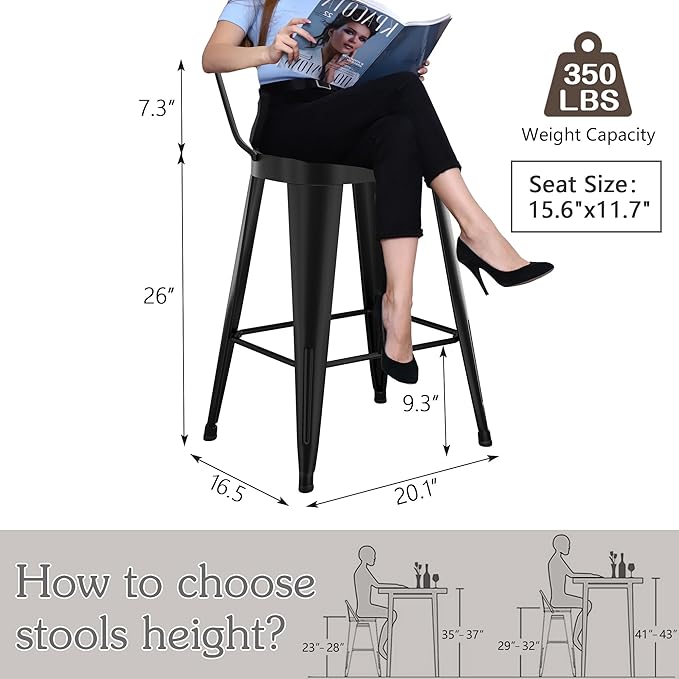 Alunaune 26inch Outdoor Metal Bar Stools Set of 4 Patio Stool Counter Height - Image 3