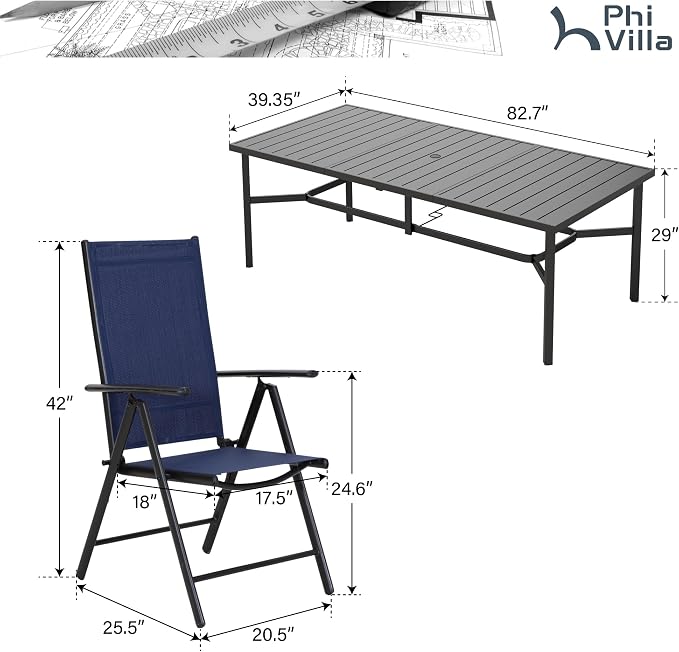 PHI VILLA 9 Piece Patio Dining Set, Patio Furniture Outdoor Dining Set - Image 9