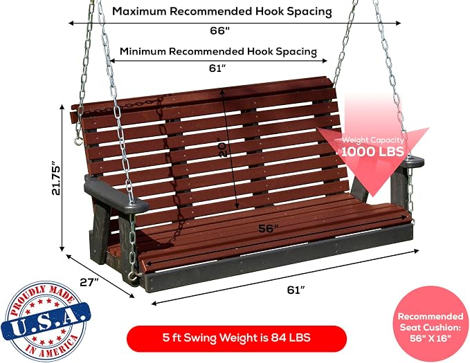 Poly Lumber Wood 5FT Porch Swing Amish Craftsmandship Made in USA HDPE - Image 2