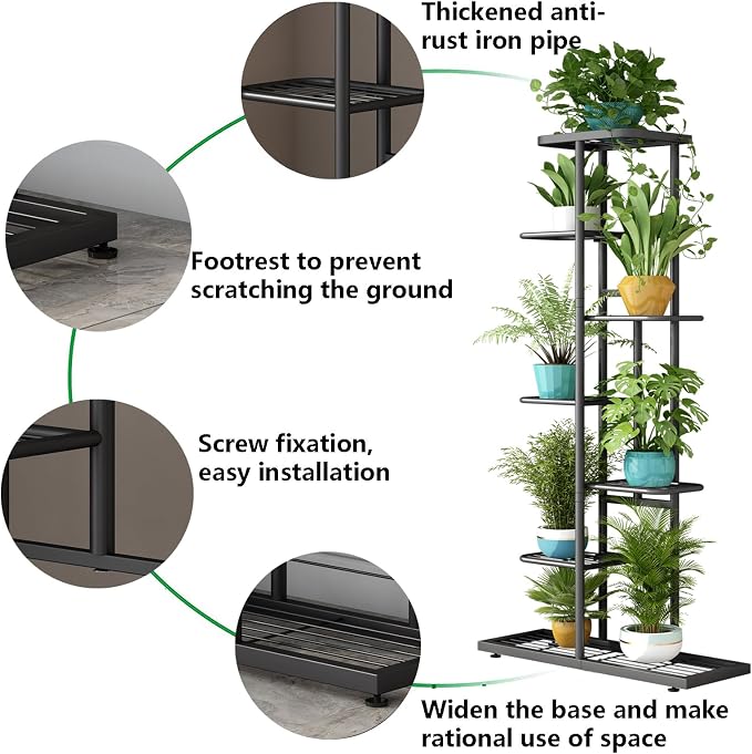 LINZINAR Plant Stand Metal 7 Tier 8 Potted Multiple Flower Pot Holder Shelf - Image 6