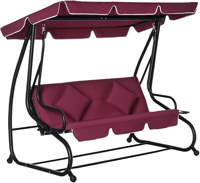 Outsunny 3-Seat Outdoor Patio Swing Chair, Converting Flatbed, Outdoor Swing by Outsunny