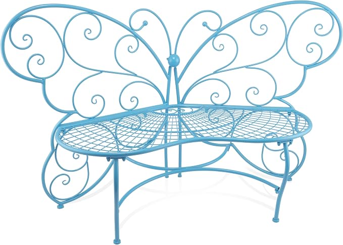 Alpine Corporation BAZ400BL Indoor Outdoor Metal Butterfly Shaped Garden Bench - Image 8