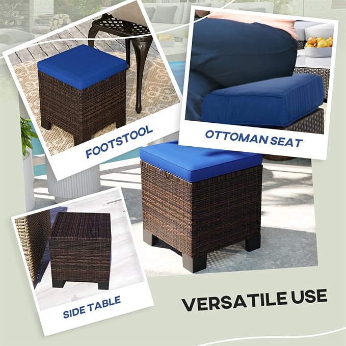 SSLine Outdoor Rattan Ottoman Set, 15.7W x 15.7D x 18.1H inches, All Weather - Image 3