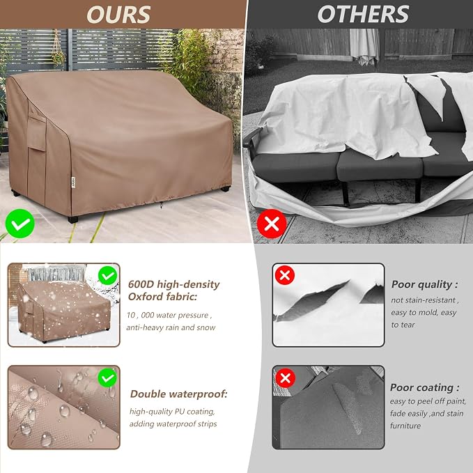 3-Seater Heavy Duty Patio Bench Loveseat Cover, 100% Waterproof Outdoor Sofa - Image 6
