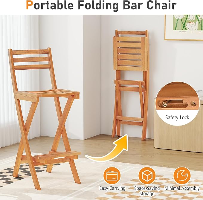 Tangkula Patio Folding Barstool, Outdoor Portable High Top Acacia Wood Bar - Image 6