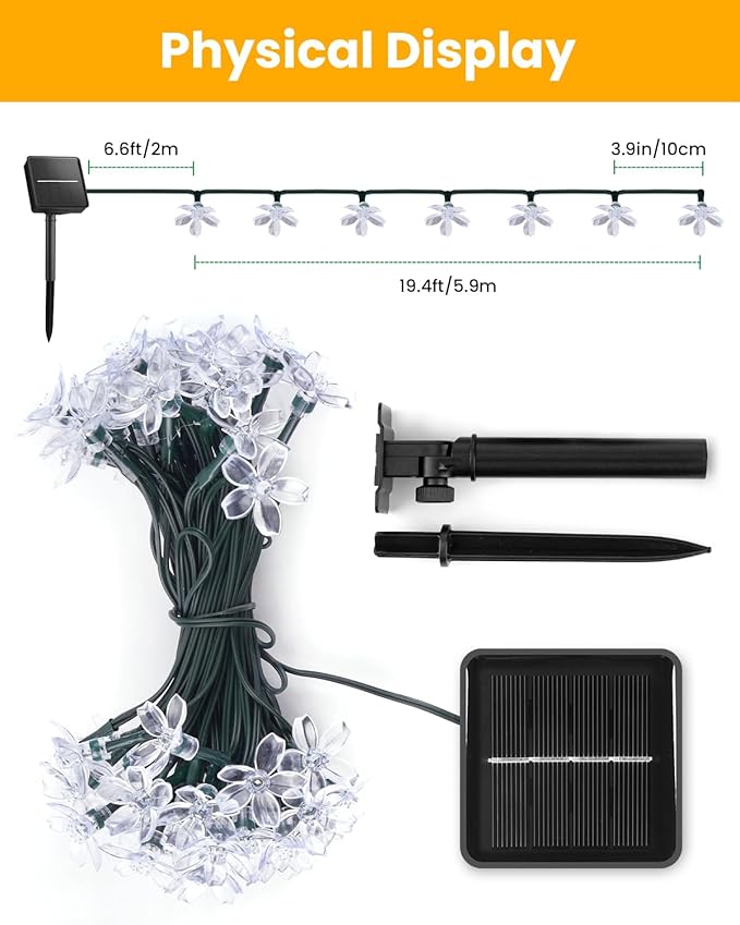 Brightown 60 LED Solar Flower String Lights Outdoor Waterproof Fairy Lights - Image 3