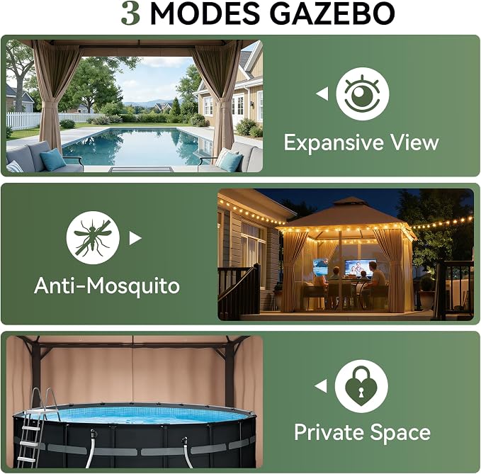 AOXUN Outdoor Gazebo for Patio 8x8 Metal Frame Canopy - Image 7
