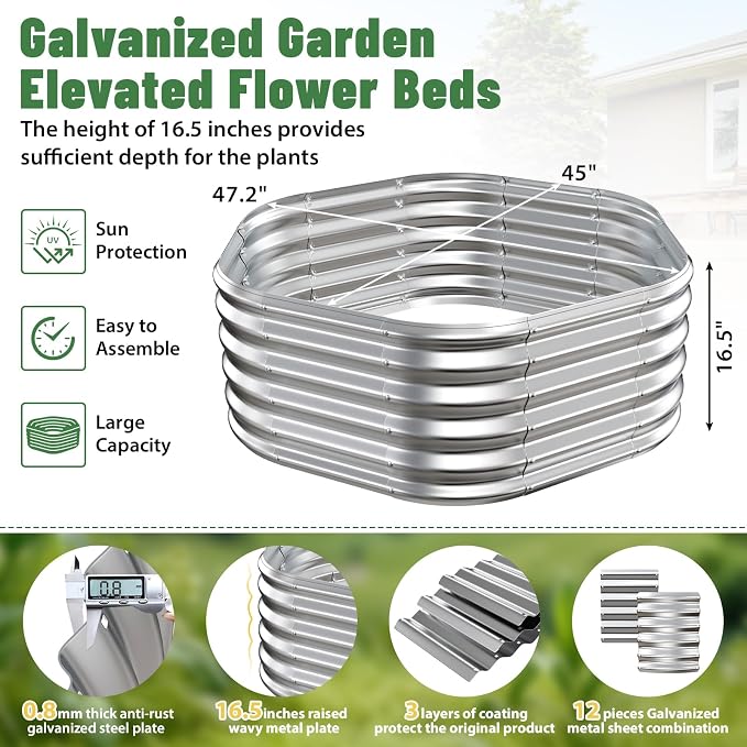 Hexagon Raised Garden Bed, 48 Inch Diagonal & 16.5 Inch Tall, Galvanized Steel - Image 3