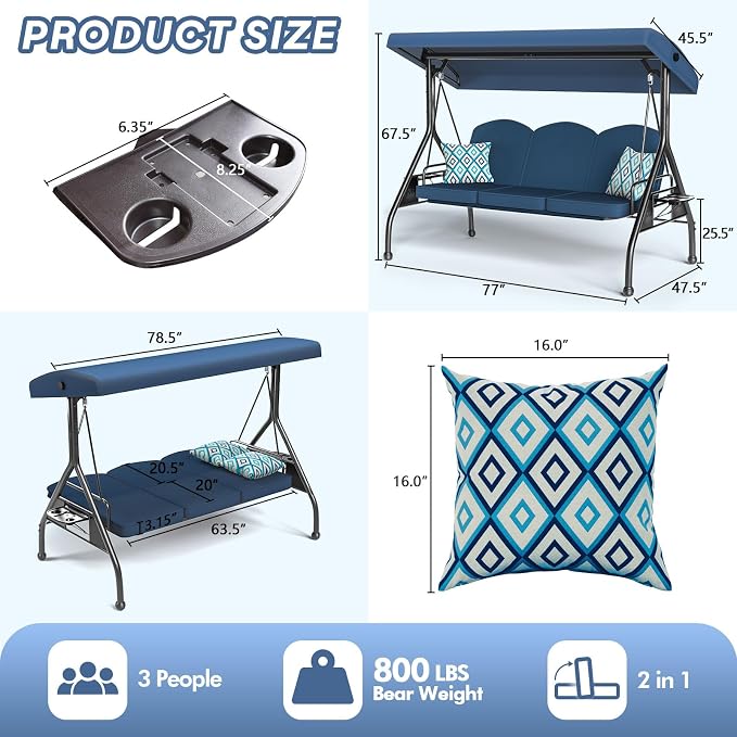 3 Seat Outdoor Porch Patio Swing - Image 7