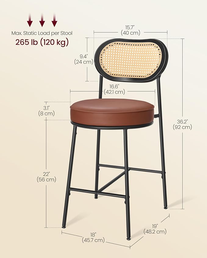 VASAGLE Bar Stools Set of 2, Bar Height Stools - Image 6
