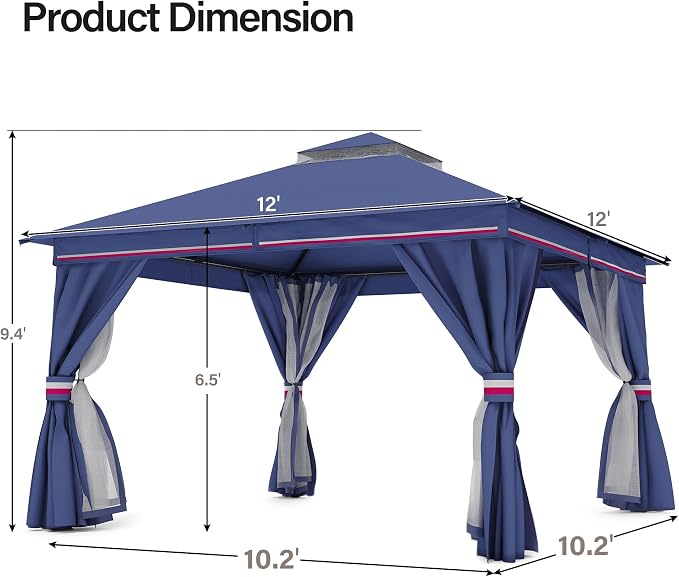 LAUSAINT HOME Semi-Permanent Outdoor Patio Gazebo 12'x12', Heavy Duty Party - Image 9