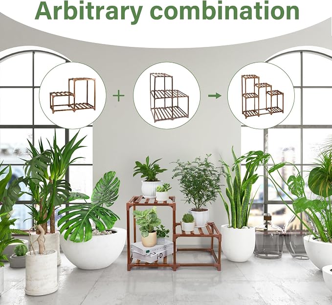 XXXFLOWER Plant Stand Indoor Outdoor 3 Tiers Wood Plant Shelf - Image 3