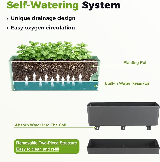 4 Pack Self Watering Pots for Indoor Plants 17 Inches Window Boxes Planters - Image 5