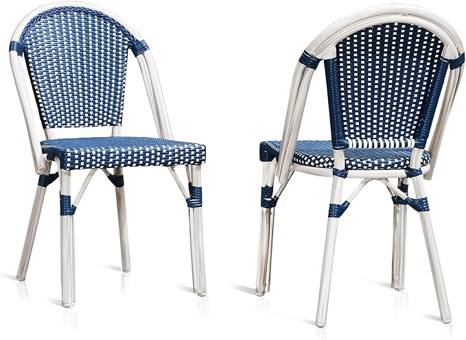 PURPLE LEAF Dining Chair Set of 2 Outdoor French Bistro Chairs Hand-Woven - Image 3