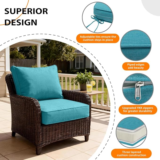 Sundale Outdoor Olefin Deep Seat Cushion, Patio Chair Cushion and Pillow - Image 4