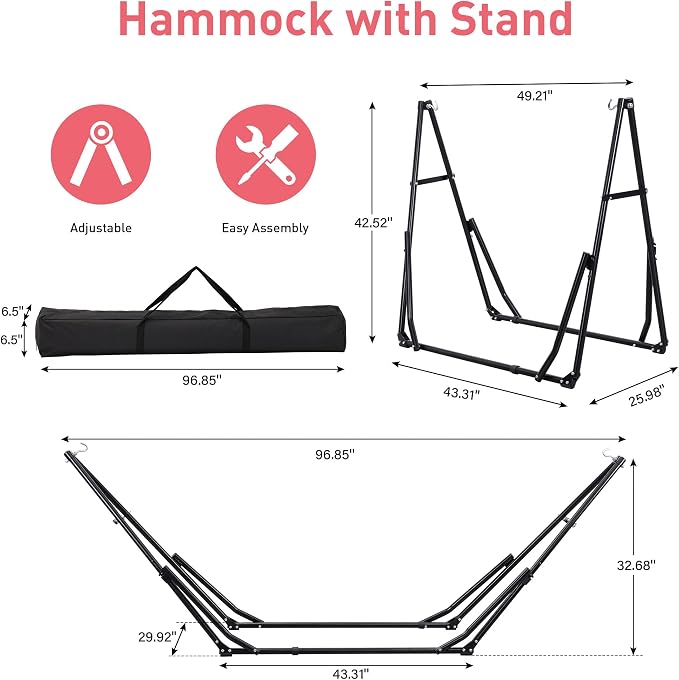 Ainfox Hammock with Foldable Stand, 2 in 1 Hammock and Swinging Chair with - Image 8