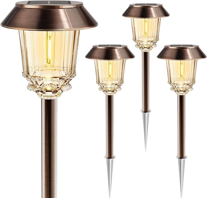 Solar Lights Outdoor Waterproof, 4 Pack Bronze Pathway Lights by Home