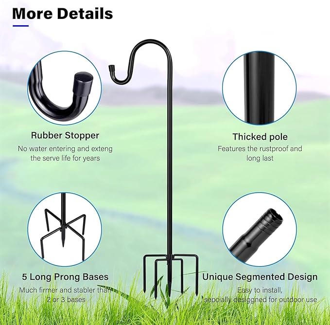 Shepherd Hooks for Outdoor, ToyHotels 1 Pack 78 Inch Bird Feeder Pole - Image 2