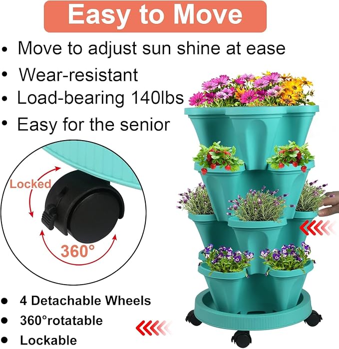 Vertical Planter 4 Tier Stackable Planters Garden Planters Strawberry Herb - Image 6