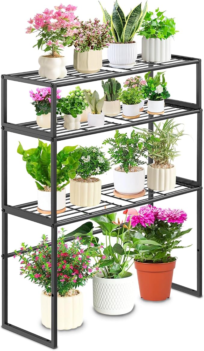 Metal Plant Stand Indoor Outdoor, 3 Tier Potted Multiple Flower Pot Holder Rack by Gouisalin