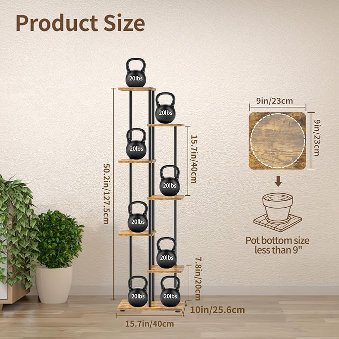 LASZOLA Black 6 Tiered Wood Plant Stand Indoor - Image 3