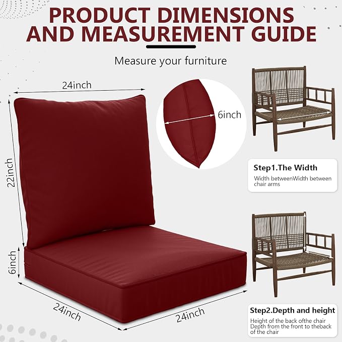 24" x 24" x 6" Outdoor Deep Seat Cushions Set - Image 2