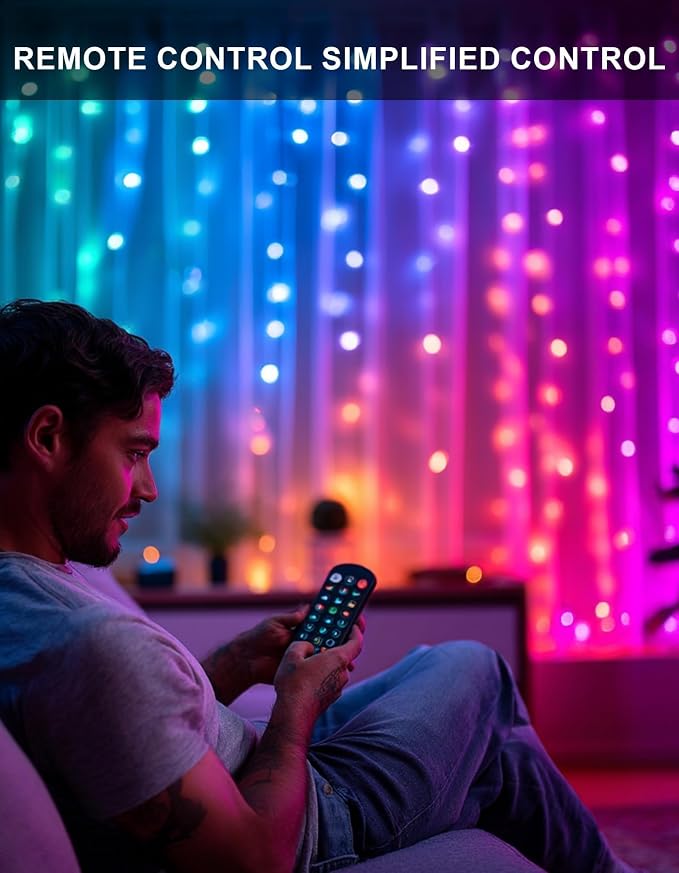 Dazzle Bright Smart Curtain Lights, 400LED 6.6FT x 6.6FT Color Changing - Image 6