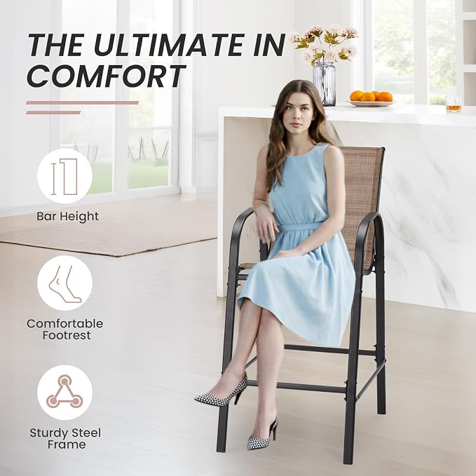 HOMREST Outdoor Bar Height Stools Set of 4, High Back Patio Chairs - Image 5