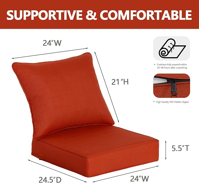 Goodgoods 24 x 24 Outdoor Patio Deep Seat Cushions 2-Pack, 1000+ Hours - Image 2