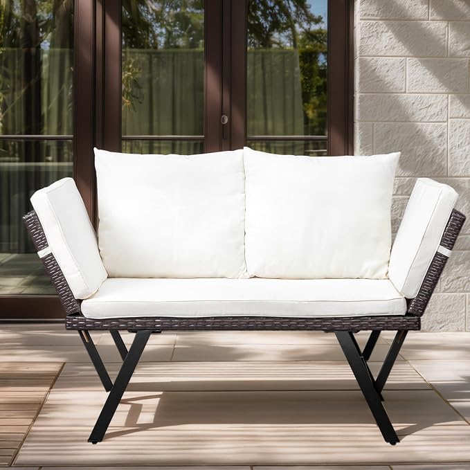 VINGLI Outdoor Loveseat, Woven Rattan Outdoor Sofa - Image 6