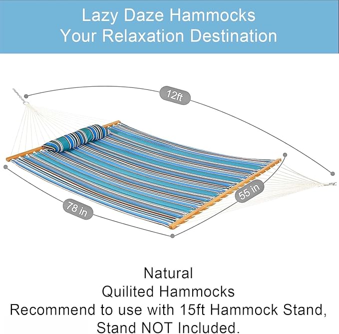 Lazy Daze Hammocks 12 FT Quilted Fabric Double Hammock - Image 2