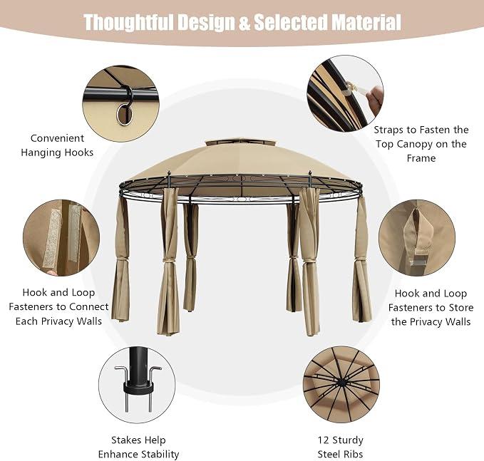 Tangkula 11.5x11.5 Ft Round Patio Gazebo, 2-Tier Dome - Image 6