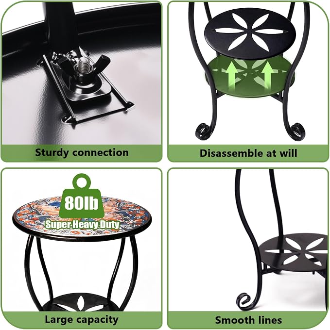 Outdoor Side Table Mosaic Patio Small End Table Metal Coffee Tea Accent Table - Image 5