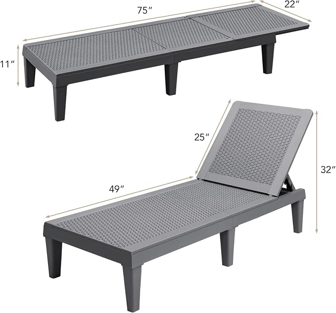 Devoko Outdoor Chaise Lounge Chair Set of 2 - Image 2