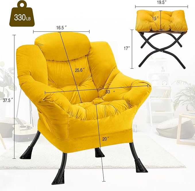 Lazy Chair with Folding Ottoman Modern Large Accent Chair, Contemporary Lounge - Image 3