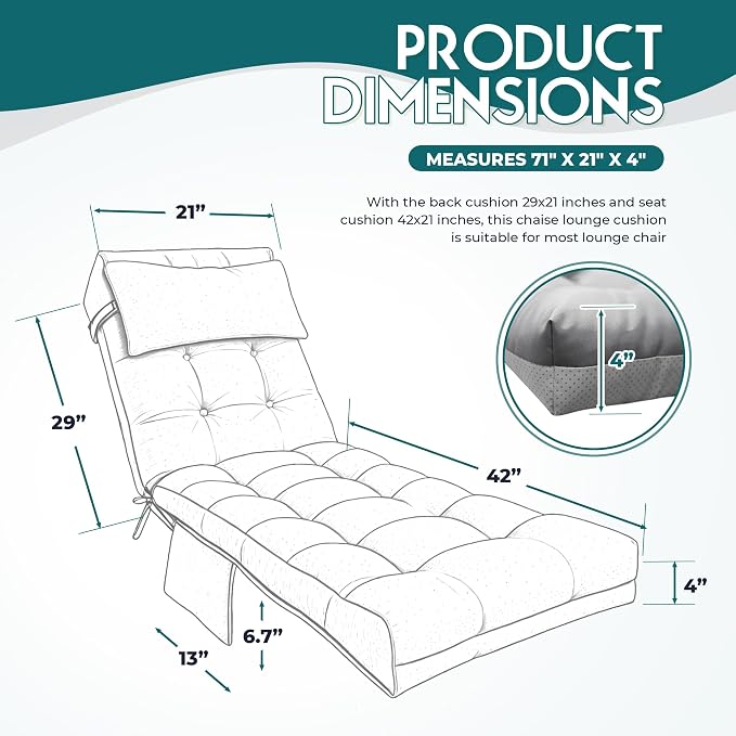 Outdoor Chaise Lounge Chair Cushion, Waterproof Outdoor Chair Cushions - Image 2