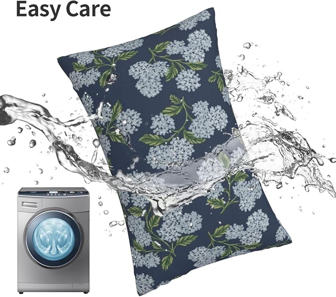 Navy Blue Spring Pillow Covers 12x20 Inch 2 Pcs Blue Green Hydrangea Flower - Image 6