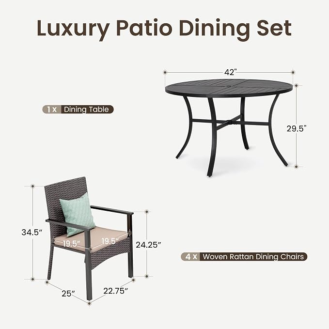 PHI VILLA 5 Piece Outdoor Dining Table Set - Image 8