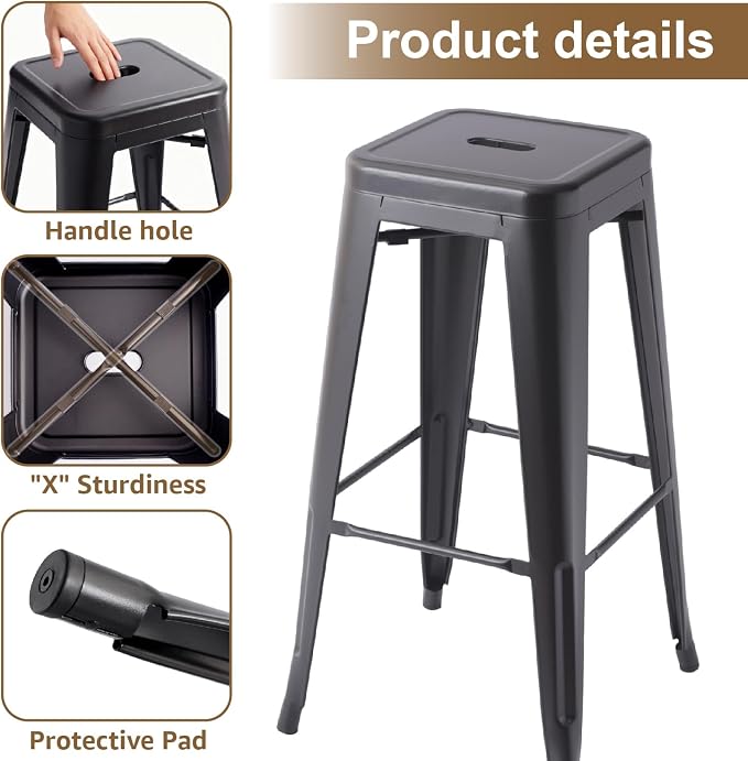 Stackable Metal Bar Stool Backless Indoor-Outdoor Counter Stools Fullmetal - Image 5