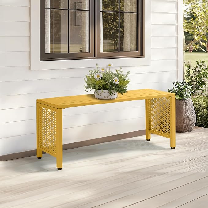 VINGLI 40in Outdoor Metal Bench, All-Weathe Backless Patio Bench - Image 7
