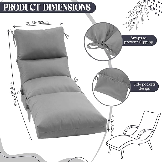 Kigley 2 Pcs Chaise Lounge Cushions, 77.9 x 20.5 x 4.7 Inch Outdoor Lounge - Image 2