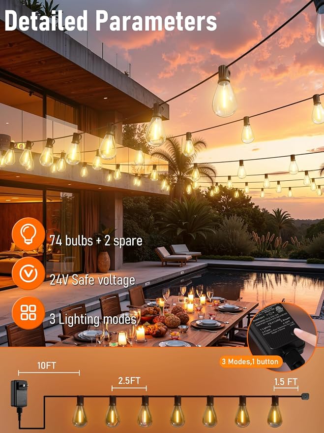 luckystyle 200FT LED Outdoor String Lights - Image 4