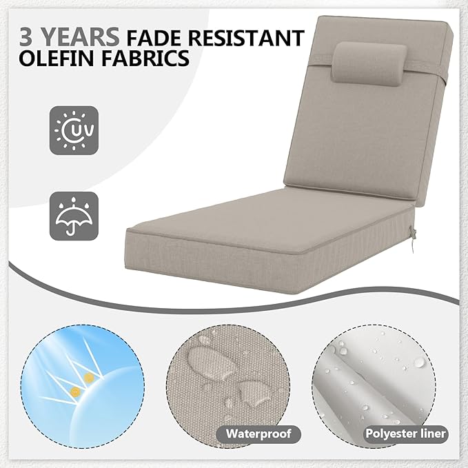 72 x 21 x 4 Inch Olefin Chaise Lounge Cushions, Lounge Chair Cushions - Image 3