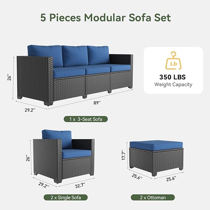 Aoxun 1 Piece 3-Seats Sofa Patio Furniture Set, Wicker Outdoor Furniture - Image 2